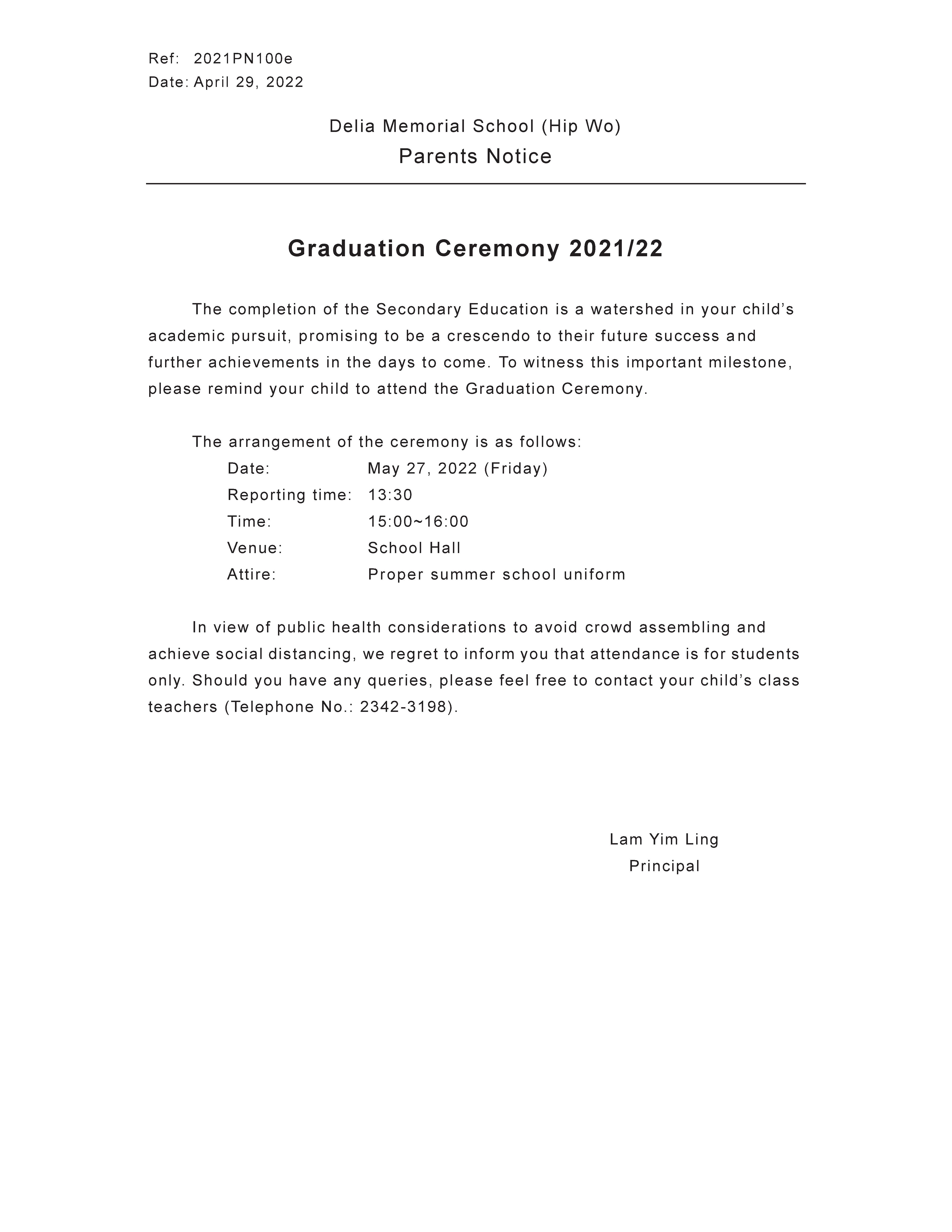 Graduation Ceremony Notice 2122E
